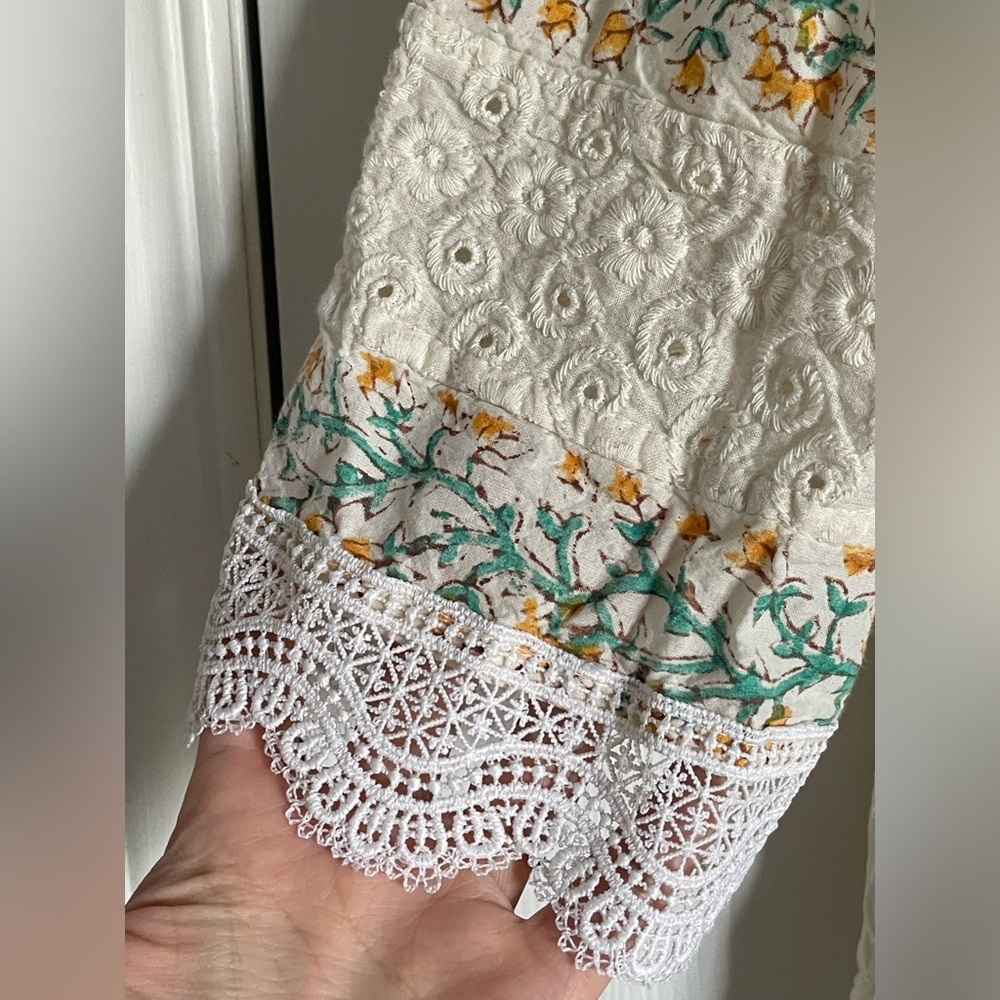 Artisan Block Print Kurti Tunic with Dupatta Boho Chikankari Eyelet Cotton Dress - Picture 5 of 16